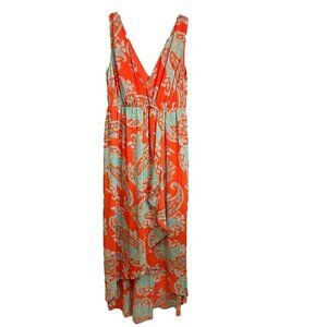 Kut From‎ The Cloth Orange Paisley Sleeveless V Neck Maxi Dress Summer Boho SM